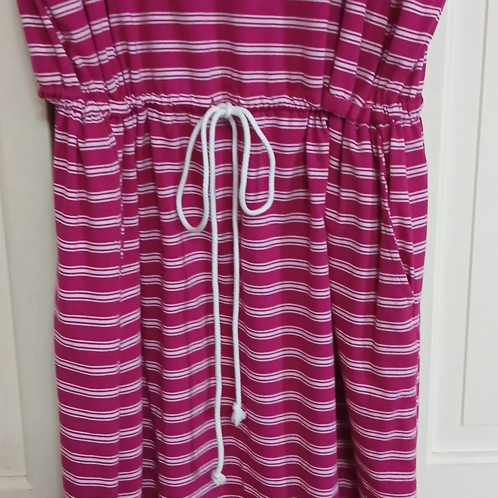 Terra & Sky Pink and White Striped Drawstring Waist Dress